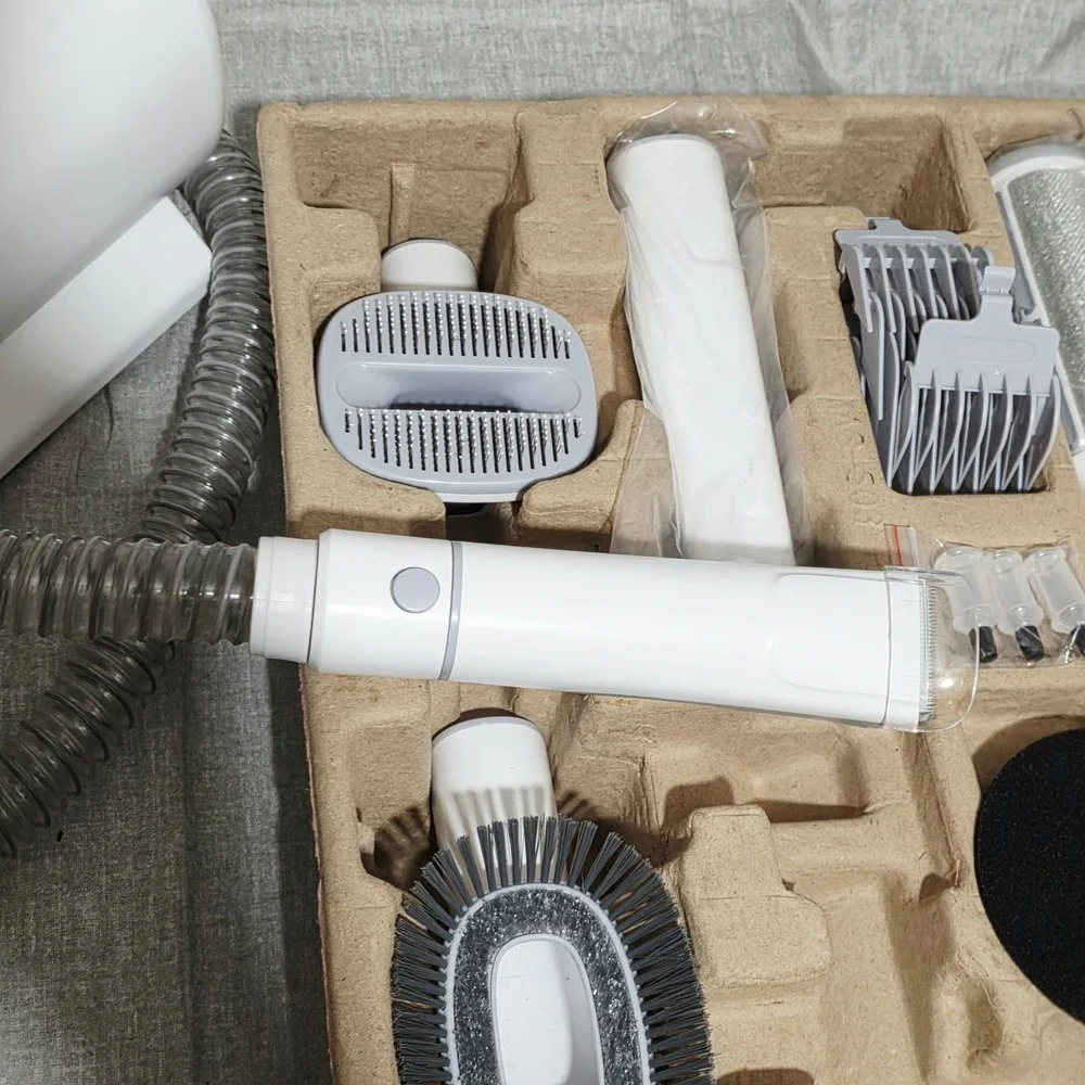 Pet Grooming Vacuum Kit with Clippers, Professional Dog Cat Grooming Tools White
